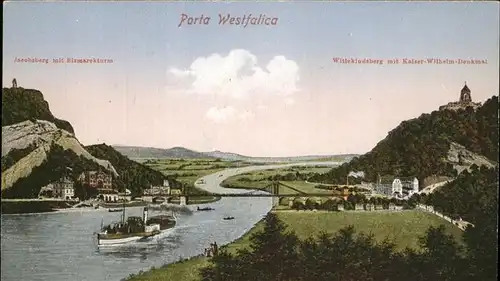 Porta Westfalica Jakobsberg mit Bismarckturm Wittekindsberg mit Kaiser Wilhelm Denkmal Kat. Porta Westfalica