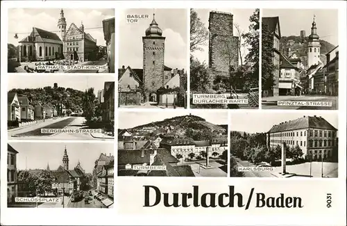 Durlach Rathaus Kirche Basler Tor Turmberg Durlacher Warte Schlossplatz Karlsburg Kat. Karlsruhe