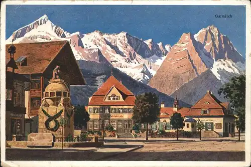 Garmisch Partenkirchen Ortsansicht mit Alpenpanorama Kat. Garmisch Partenkirchen
