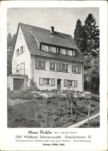 Wildbad Schwarzwald Haus Kohler Kat. Bad Wildbad