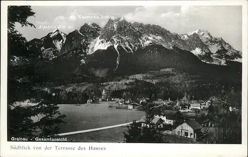 Grainau Gesamtansicht mit Alpspitze und Waxenstein Kat. Grainau