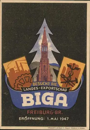 Freiburg Breisgau Plakat BIGA 1947 Kat. Freiburg im Breisgau