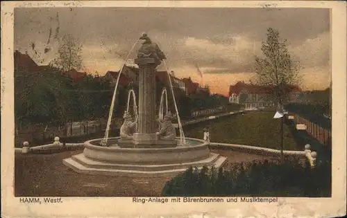 Hamm Westfalen Ring Anlage mit Baerenbrunnen und Musiktempel Kat. Hamm