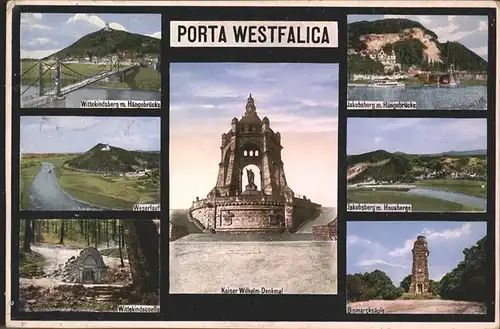 Porta Westfalica Wittekindsberg Haengebruecke Jakobsberg Weserlauf Wittekindsquelle Bismarcksaeule Kat. Porta Westfalica
