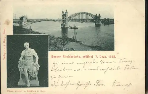 Bonn Rhein Bonner Rheinbruecke mit Caesarstatue / Bonn /Bonn Stadtkreis