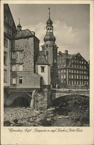 Monschau Rurpartie mit ev Kirche und Rotem Haus Kat. Monschau