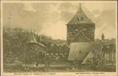 Aachen Ponttor mit Lousberg Gemaelde Kat. Aachen