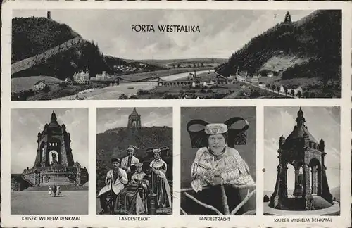 Porta Westfalica Kaiser Wilhelm Denkmal Frauen in Landestracht Kat. Porta Westfalica