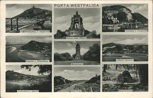 Porta Westfalica Wittekindsberg Haengebruecke Jakobsberg Weserlauf Wittekindsquelle Bismarcksaeule Kaiser Wilhelm Denkmal Kat. Porta Westfalica