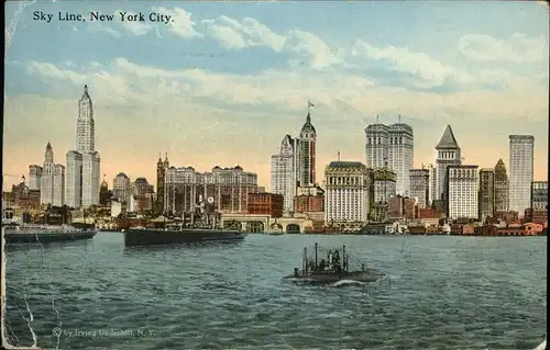 New York City Skyline of Manhatten from Jersey City Steamer / New York /