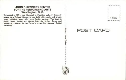 Washington DC John F. Kennedy Center for Performing Arts Cultural Center Kat. Washington