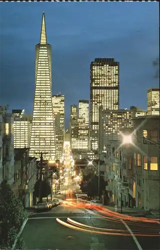 San Francisco California Financial district Montgomery Street Skyscraper Transamerica Bank of America Building at night Kat. San Francisco