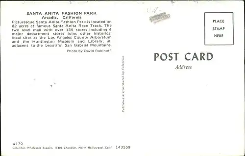 Arcadia California Santa Anita Fashion Park Kat. Arcadia