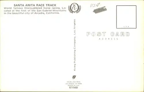 Arcadia California Santa Anita Race Track Horse Racing San Gabriel Mountains Kat. Arcadia