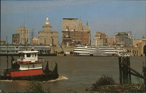 New Orleans Louisiana Skyline view across the Mississippi River Sightseeing Steamer S.S. President Kat. New Orleans