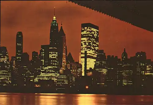 New York City Night View of Lower Manhatten Skyscrapers seen from Brooklyn / New York /