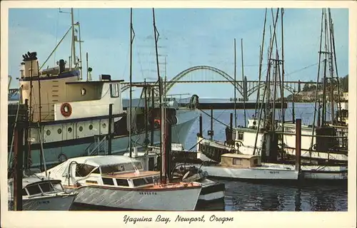 Newport Oregon Fishing fleet in Yaquina Bay Harbor Bridge Kat. Newport