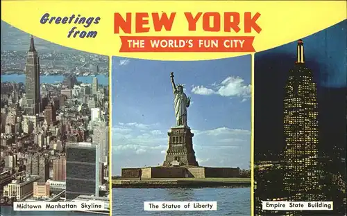 New York City Midtown Skyline of Manhatten Statue of Liberty Empire State Building / New York /