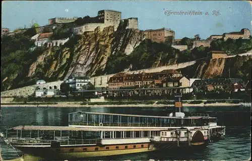 Ehrenbreitstein Panorama mit Rhein Schiff Burg Kat. Koblenz