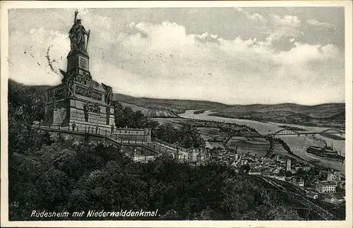 Ruedesheim Niederwalddenkmal Panorama mit Rhein Schiff Kat. Ruedesheim am Rhein