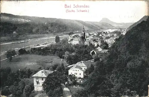 Bad Schandau Panorama mit Schiffen Kat. Bad Schandau