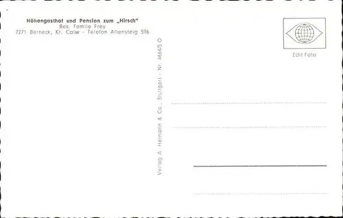 Berneck Altensteig Hoehengasthof Pension "Zum Hirsch" Kat. Altensteig