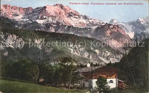 Partenkirchen Forsthaus Graseck mit Dreithorspitze Kat. Garmisch Partenkirchen