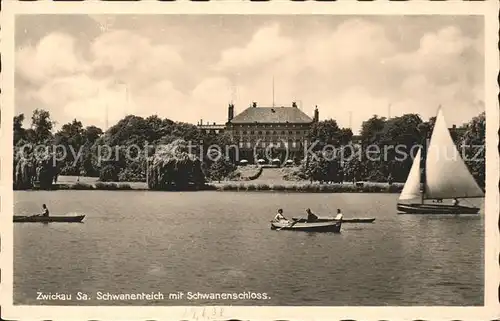 Zwickau Sachsen Schwanenteich mit Schwanenschloss Kat. Zwickau