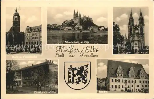 Meissen Elbe Sachsen Rathaus u.Markt mit Frauenkirche Kat. Meissen