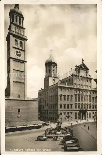 Augsburg Rathaus mit Perlach u.Oldtimer Autos Kat. Augsburg