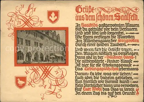 Saalfeld Saale Wappen Gedicht Geschichte Historie Kat. Saalfeld