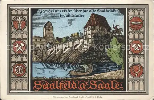 Saalfeld Saale Wappen alte Saalbruecke Kat. Saalfeld