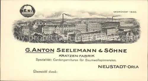 Neustadt Orla G. Anton Seelemann & Soehne Kratzen Farbrik Kat. Neustadt Orla