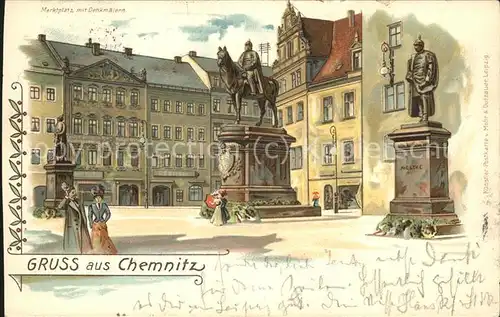 Chemnitz Marktplatz und 3 Denkmaeler Kat. Chemnitz