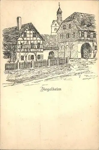 Ziegelheim Kuenstlerkarte Strasse mit Kirchturm Kat. Ziegelheim