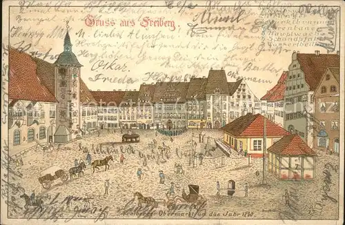 Freiberg Obermarkt um 1790 Zeichnung Kat. Freiberg