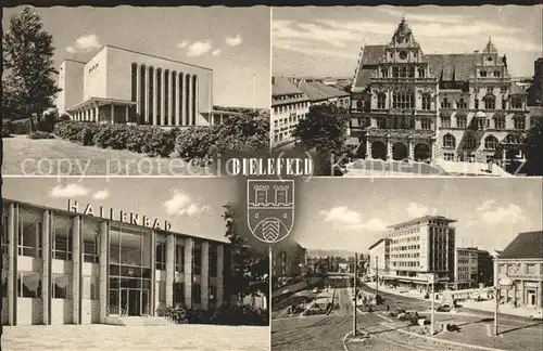 Bielefeld Ansichten Hallenbad Rathaus Wappen Kat. Bielefeld