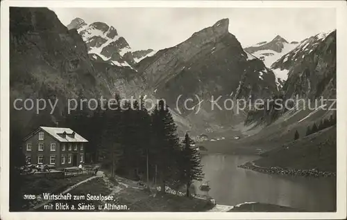 Wasserauen Wirtschaft zum Seealpsee mit Saentis und Altmann Kat. Schwende