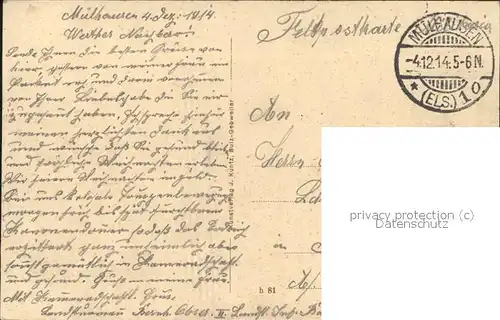 Muelhausen Elsass Eingang in die Stadt Feldpost Kat. Mulhouse