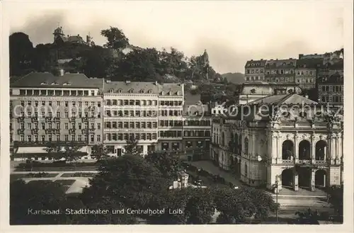 Karlsbad Eger Boehmen Stadttheater und Centralbad Loib Kat. Karlovy Vary