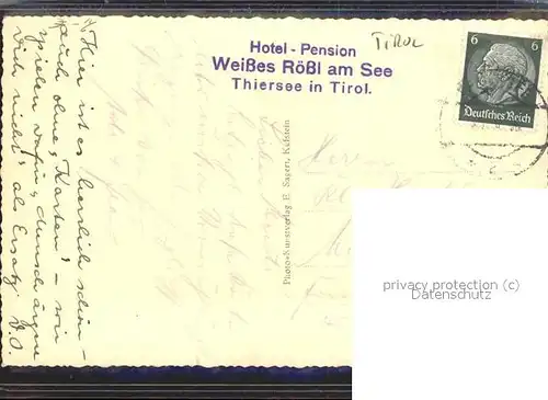 Thiersee Hotel Pension Weisses Roessl See Kat. Thiersee