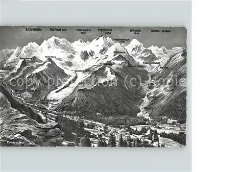 Pontresina Gebietskarte Alpenpanorama Gletscher Vogelperspektive Kat. Pontresina