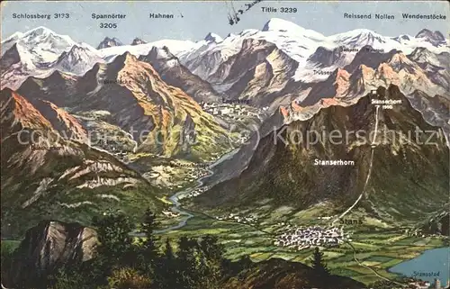 Stansstad Engelberg Stanserhorn Gebietskarte Alpenpanorama Kat. Stansstad