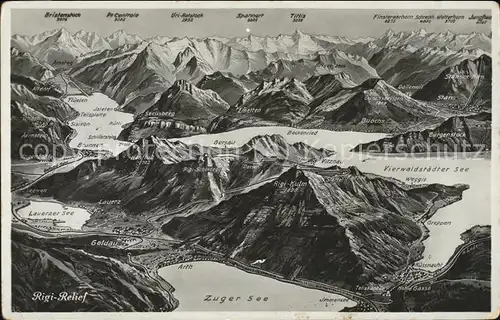 Rigi Kulm Gebietskarte Rigi Bergmassiv See Alpenpanorama Vogelperspektive Kat. Rigi Kulm