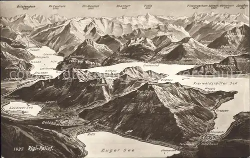 Rigi Kulm Gebietskarte Rigi Bergmassiv See Alpenpanorama Vogelperspektive Kat. Rigi Kulm