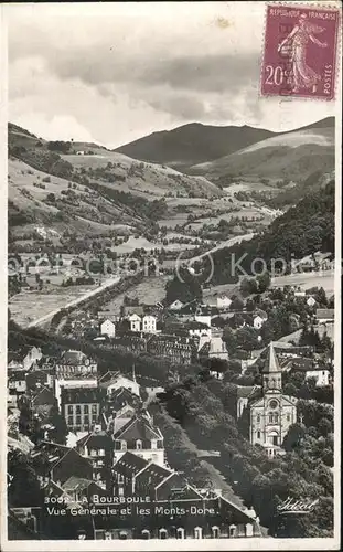 La Bourboule Vue generale Eglise et les Monts Dore Stempel auf AK Kat. La Bourboule