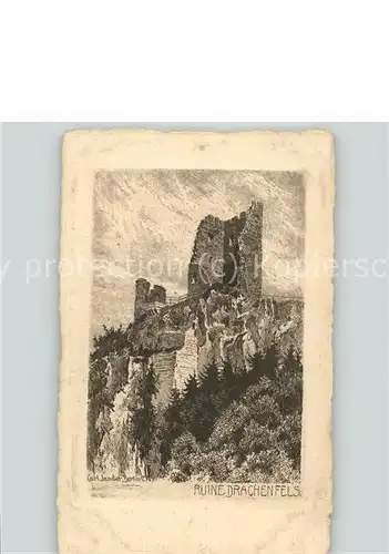 Drachenfels Burgruine Kuenstlerkarte Carl Jander Kat. Koenigswinter