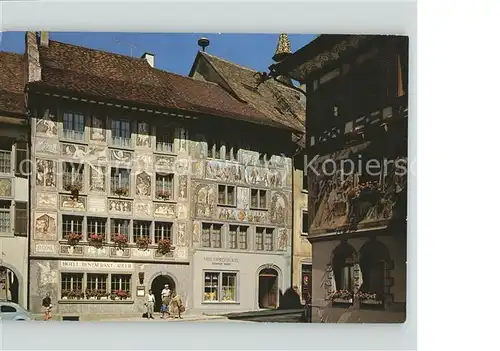 Stein Rhein Hotel Restaurant Adler Fassadenmalerei historisches Gebaeude Kat. Stein Rhein