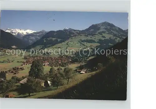 Zweisimmen Panorama mit Gletscherhorn Weisshorn Rohrbachstein Wistaetthorn Rinderberg Kat. Zweisimmen