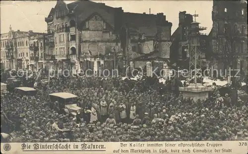 Lyck Ostpreussen zerstoerter Marktplatz mit Kaiser Wilhelm II Kat. Elk